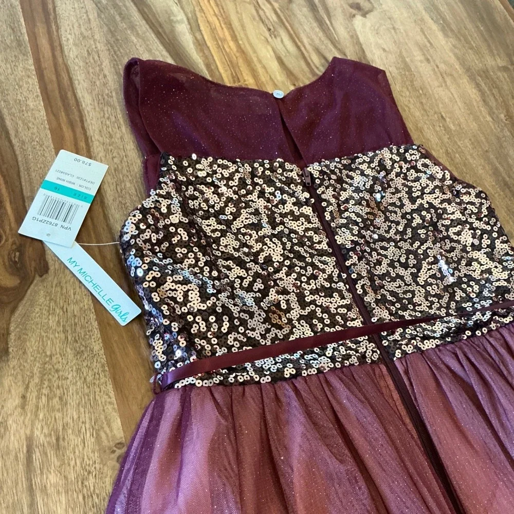 My Michelle Girls 16 Burgundy Sequin High Low Formal Dress NWT 8762ZP1G Party